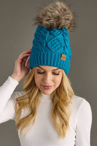 Sapphire Blue Cable Knit Pom Hat-Lemons and Limes Boutique