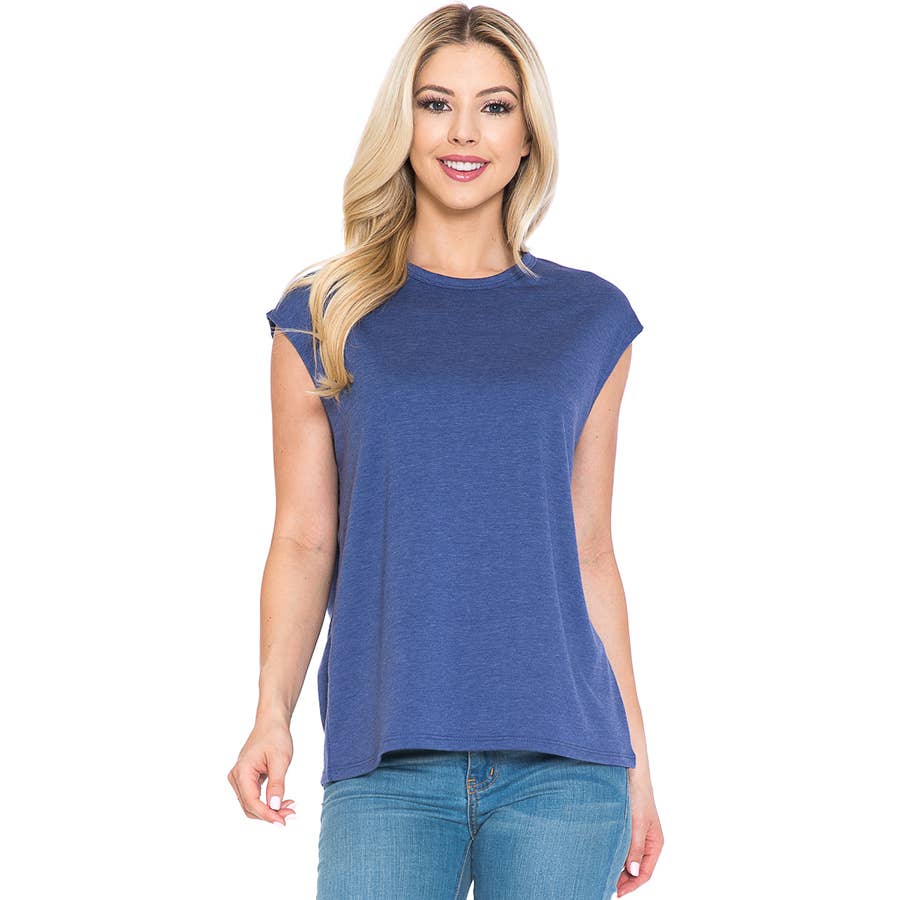 Women's Sleeveless Waist Length Sporty Top in Heather Blue--Lemons and Limes Boutique