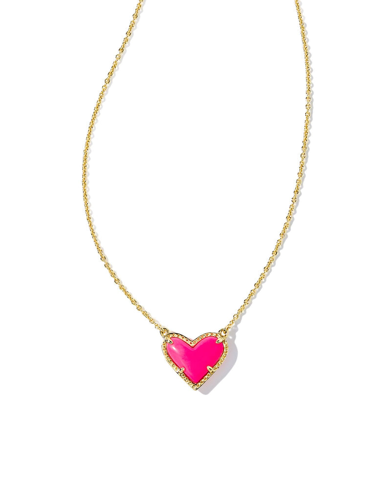 Ari Heart Short Pendant Necklace in Gold Neon Pink Magnesite by Kendra Scott-NECKLACES-Lemons and Limes Boutique