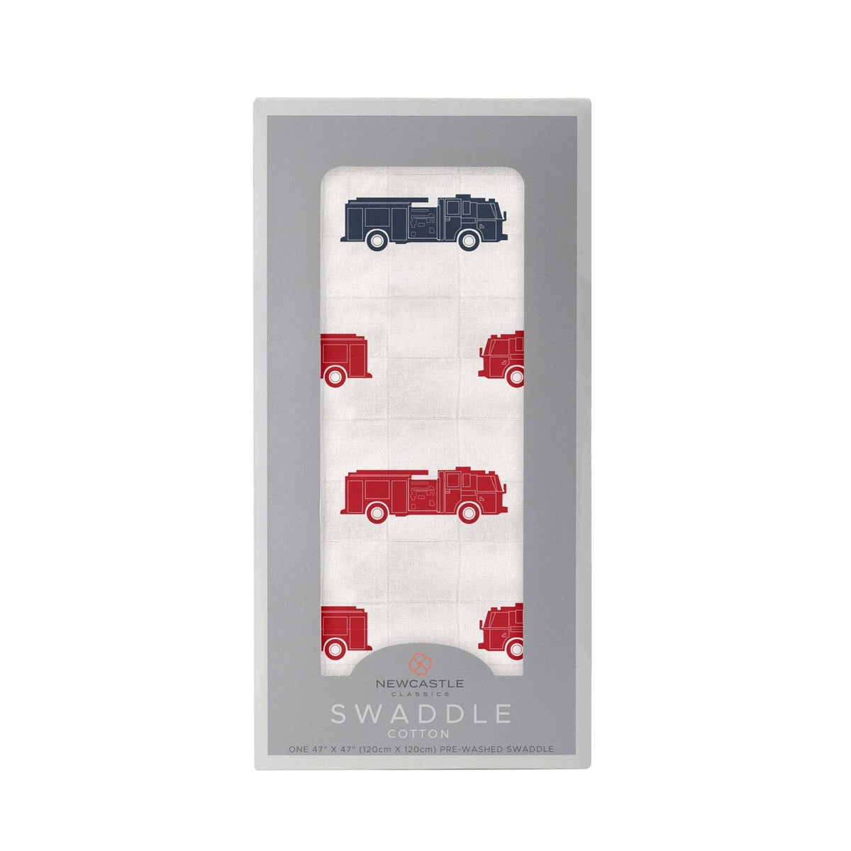 Blue and Red Fire Trucks Swaddle--Lemons and Limes Boutique