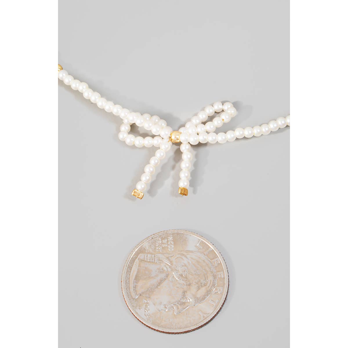 Beaded Ribbon Bow Pendant Necklace in Gold and Cream--Lemons and Limes Boutique