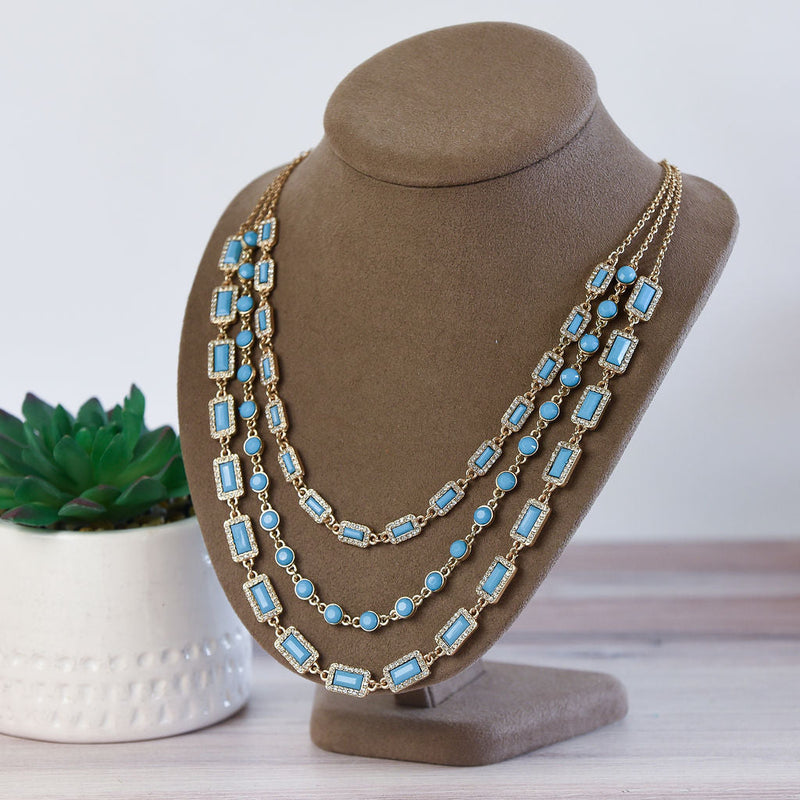 Courtney Triple Strand Jewel Statement Necklace--Lemons and Limes Boutique