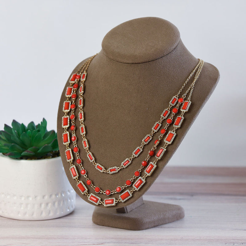 Courtney Triple Strand Jewel Statement Necklace--Lemons and Limes Boutique