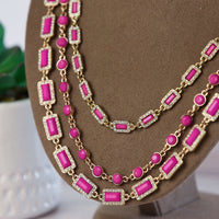 Courtney Triple Strand Jewel Statement Necklace-Hot Pink-Lemons and Limes Boutique
