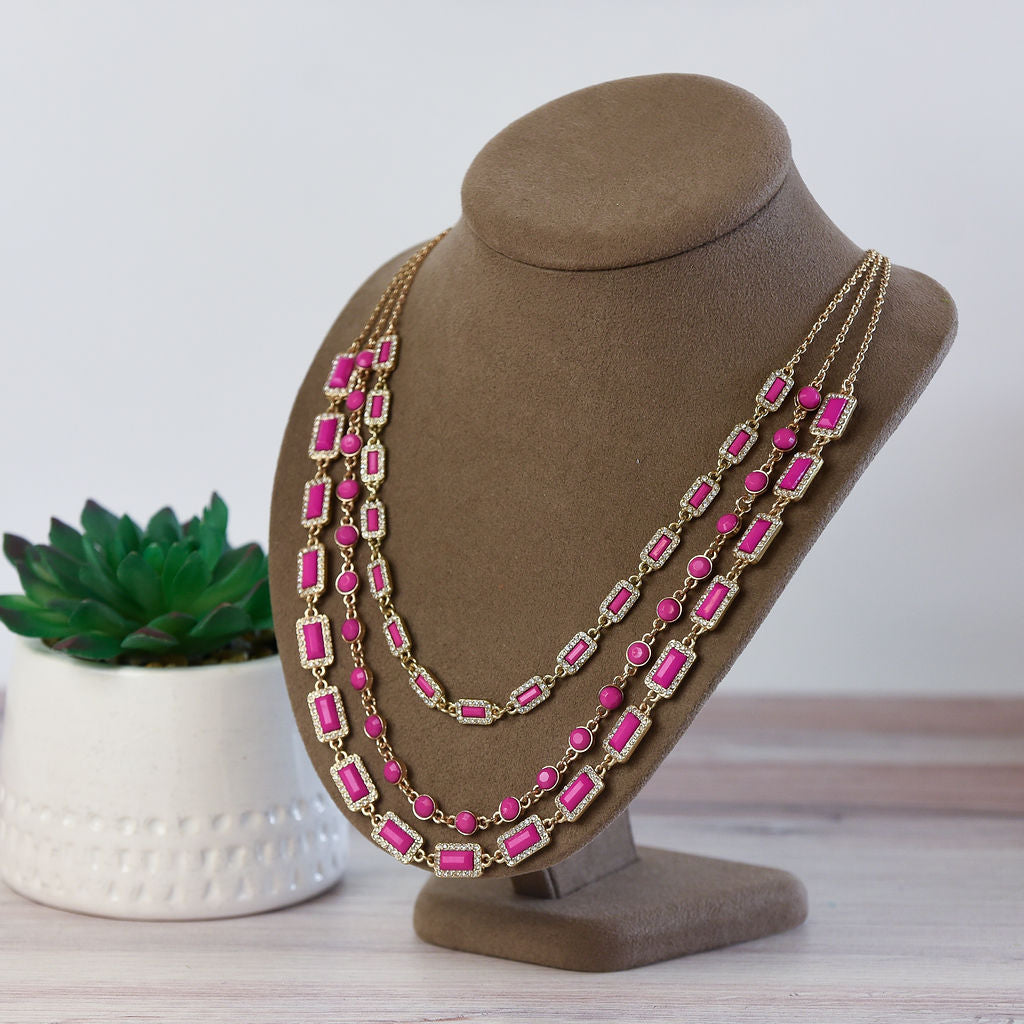 Courtney Triple Strand Jewel Statement Necklace--Lemons and Limes Boutique