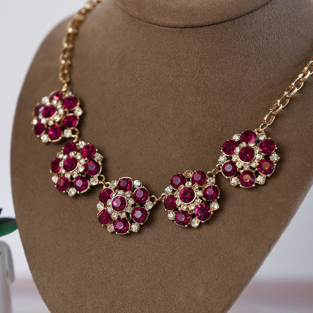 Ellen Flower Statement Necklace-Hot Pink-Lemons and Limes Boutique