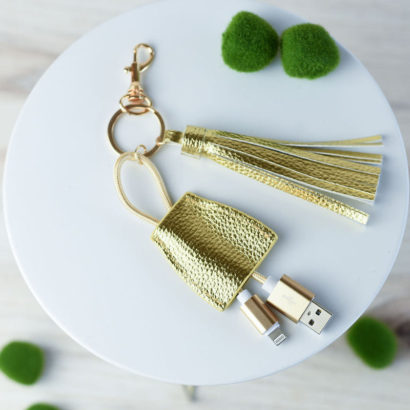 Tory Tassel Keychain with Phone Charging Cable-Gold--Lemons and Limes Boutique