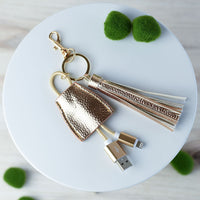 Tory Tassel Keychain with Phone Charging Cable-Rose Gold--Lemons and Limes Boutique