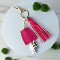 Tory Tassel Keychain with Phone Charging Cable-Hot Pink--Lemons and Limes Boutique