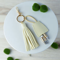 Tory Tassel Keychain with Phone Charging Cable-Ivory--Lemons and Limes Boutique