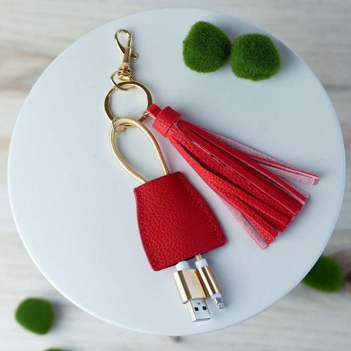 Tory Tassel Keychain with Phone Charging Cable-Red--Lemons and Limes Boutique