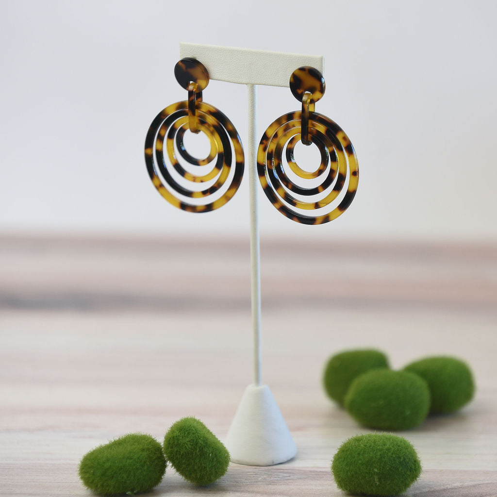 Chloe Tortoise Multi Circle Drop Dangle Earrings-Earrings-Lemons and Limes Boutique