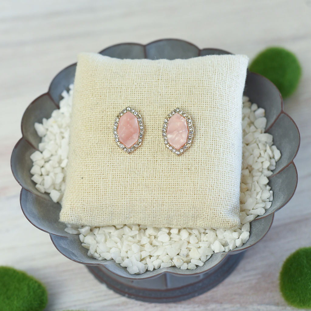 Tabitha Pave Hex Stud Earrings-Earrings-Blush Marble-Lemons and Limes Boutique