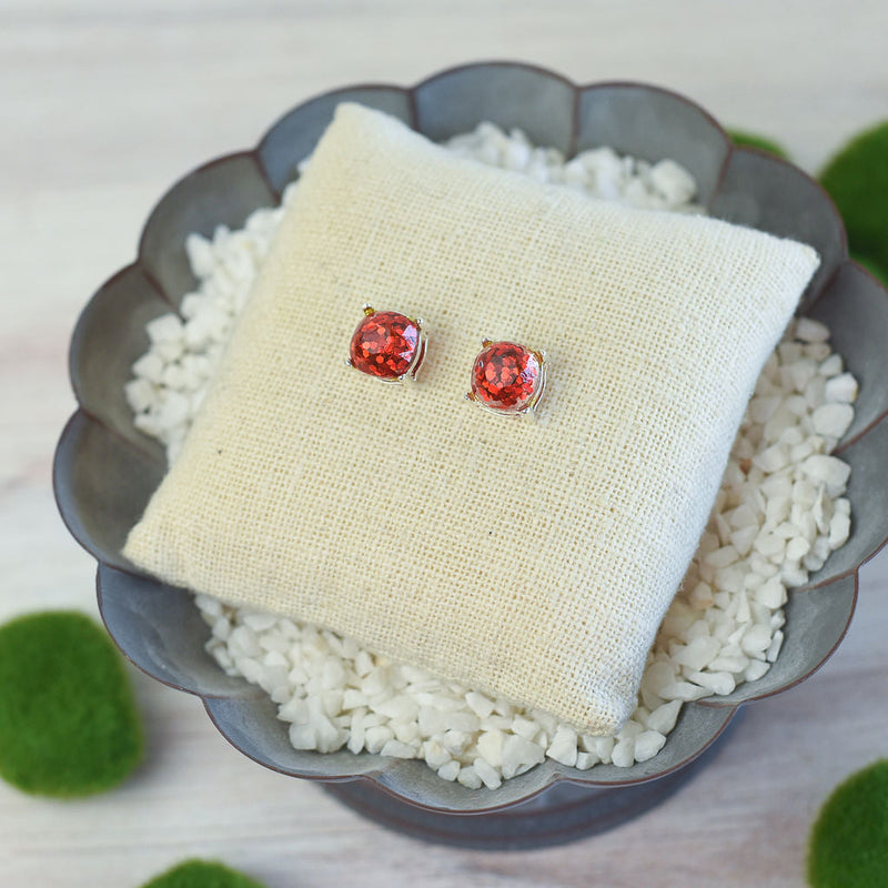 Glitter Studs Earrings-Stud Earrings-Red (Silver Setting)-Lemons and Limes Boutique