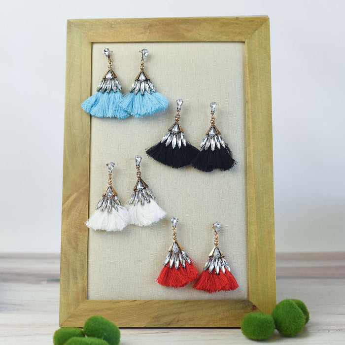 Lana Rhinestone and Tassel Dangle Earrings-Lemons and Limes Boutique