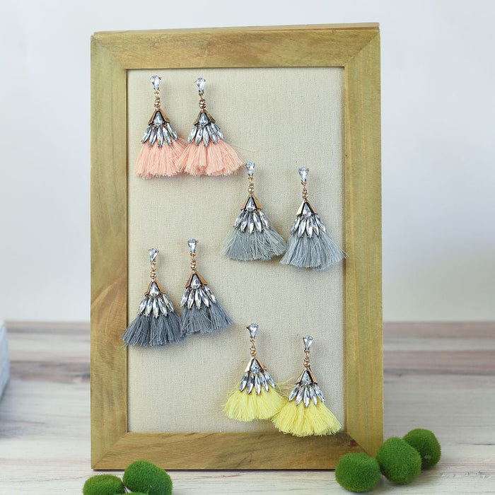 Lana Rhinestone and Tassel Dangle Earrings-Lemons and Limes Boutique