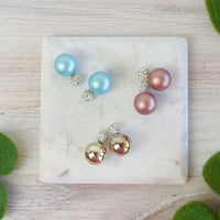 Pave and Pearl Double Stud Earrings-Stud Earrings-Lemons and Limes Boutique