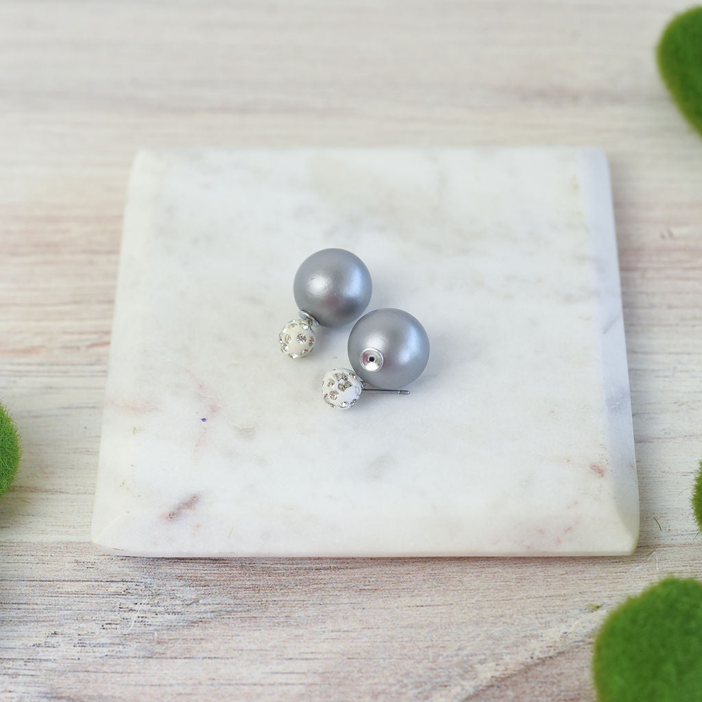 Pave and Pearl Double Stud Earrings-Stud Earrings-Lemons and Limes Boutique
