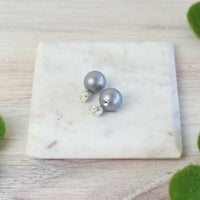 Pave and Pearl Double Stud Earrings-Stud Earrings-Lemons and Limes Boutique