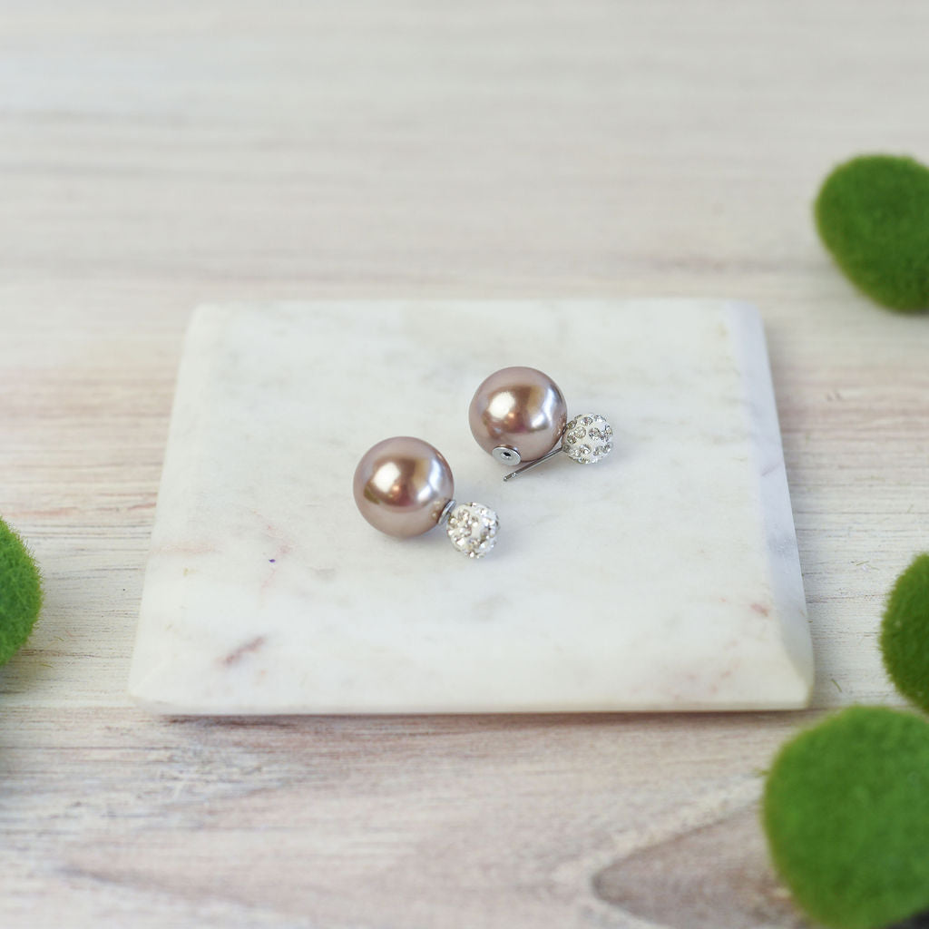 Pave and Pearl Double Stud Earrings-Stud Earrings-Lemons and Limes Boutique