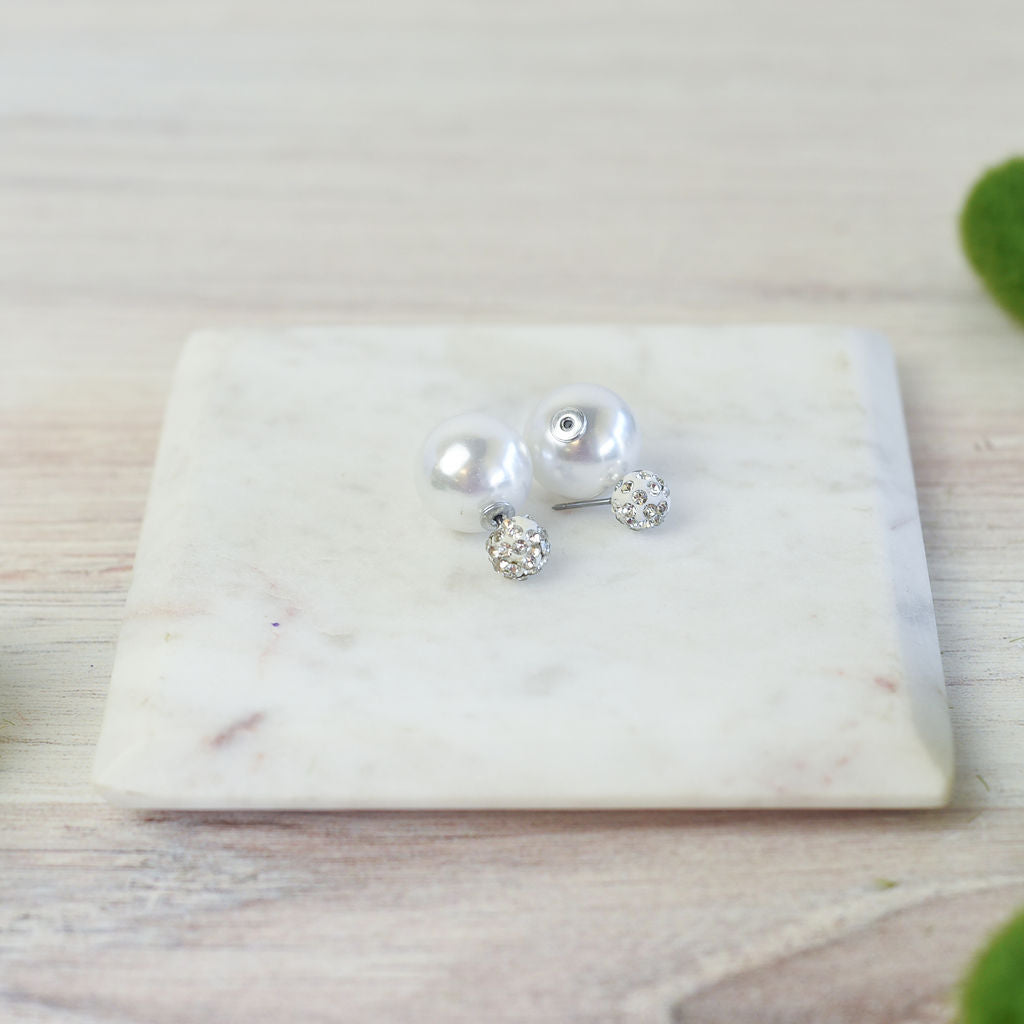 Pave and Pearl Double Stud Earrings-Stud Earrings-Lemons and Limes Boutique