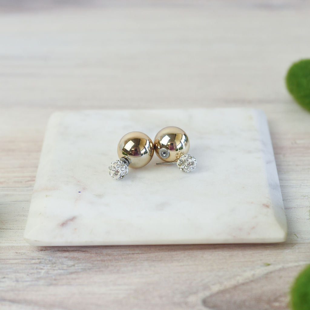Pave and Pearl Double Stud Earrings-Stud Earrings-Lemons and Limes Boutique