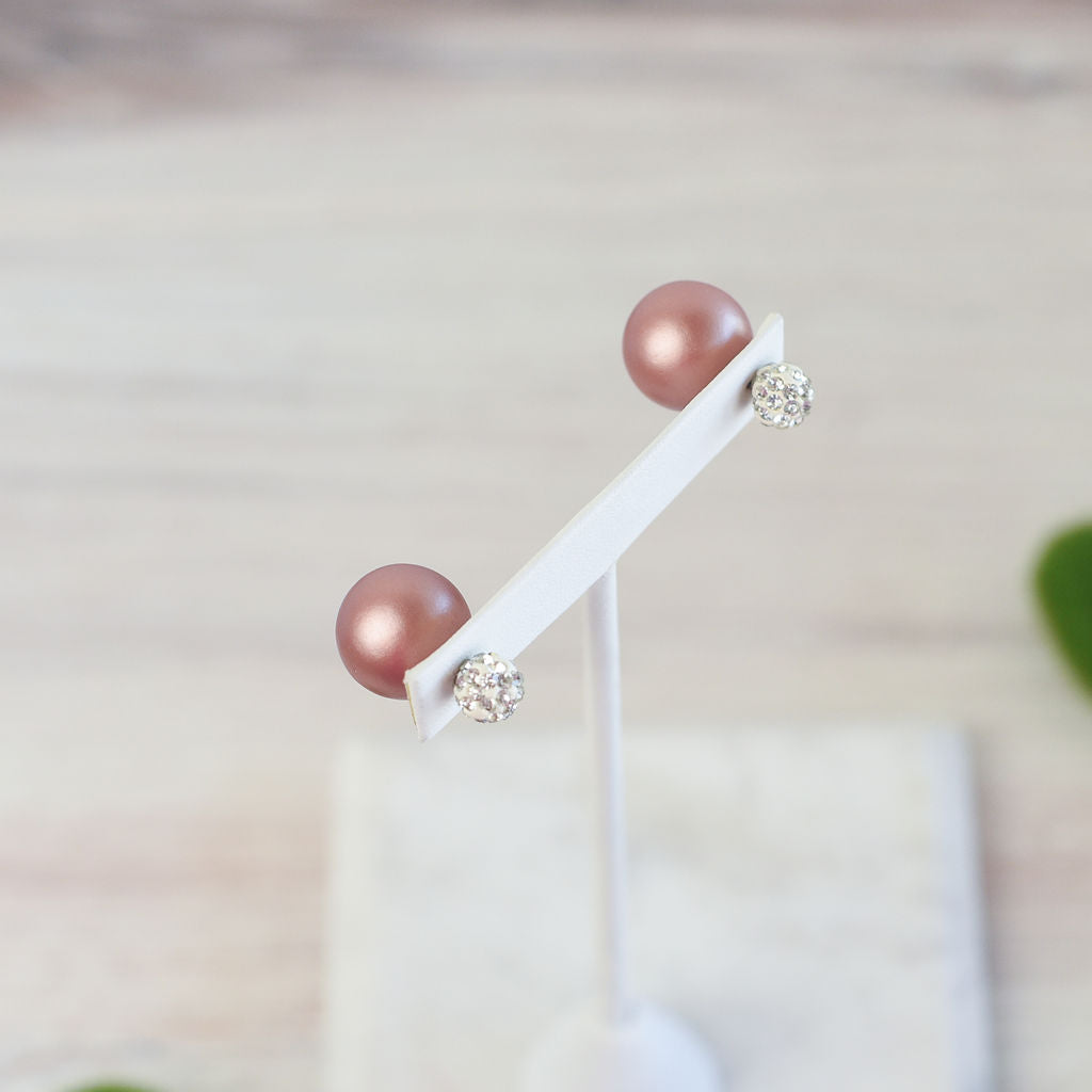 Pave and Pearl Double Stud Earrings-Stud Earrings-Lemons and Limes Boutique