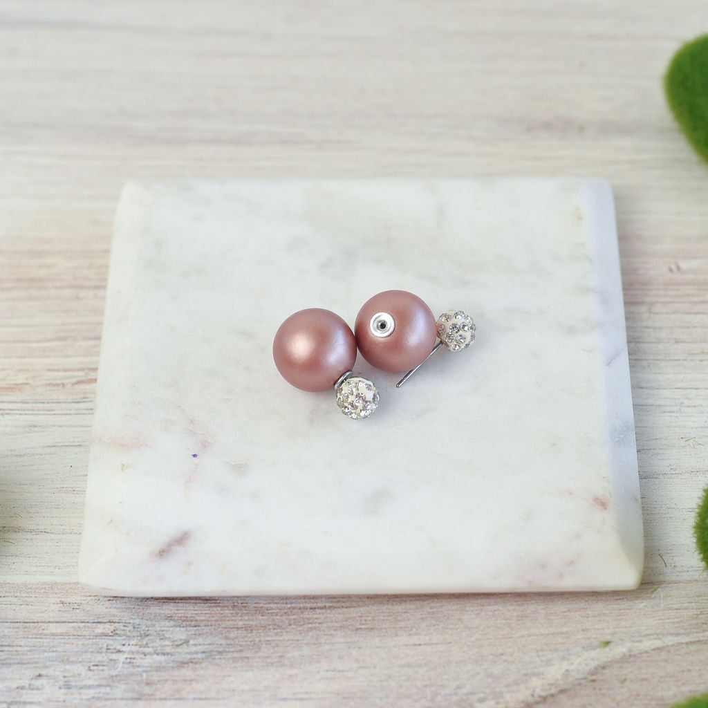 Pave and Pearl Double Stud Earrings-Stud Earrings-Lemons and Limes Boutique