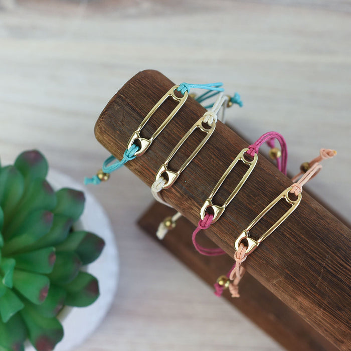 Trendy Adjustable Safety Pin Cord Bracelet-Lemons and Limes Boutique
