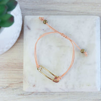 Trendy Adjustable Safety Pin Cord Bracelet-Coral-Lemons and Limes Boutique