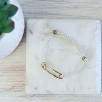 Trendy Adjustable Safety Pin Cord Bracelet-White-Lemons and Limes Boutique