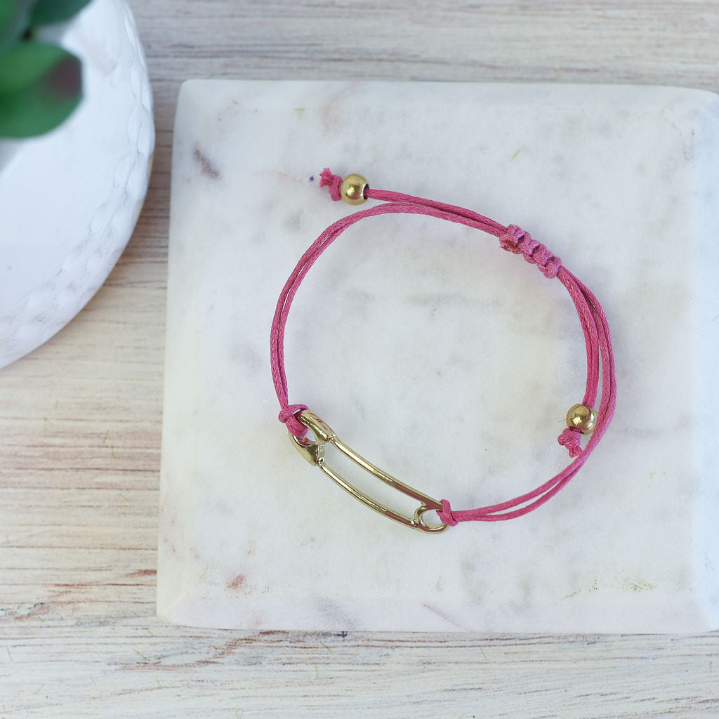 Trendy Adjustable Safety Pin Cord Bracelet-Raspberry-Lemons and Limes Boutique