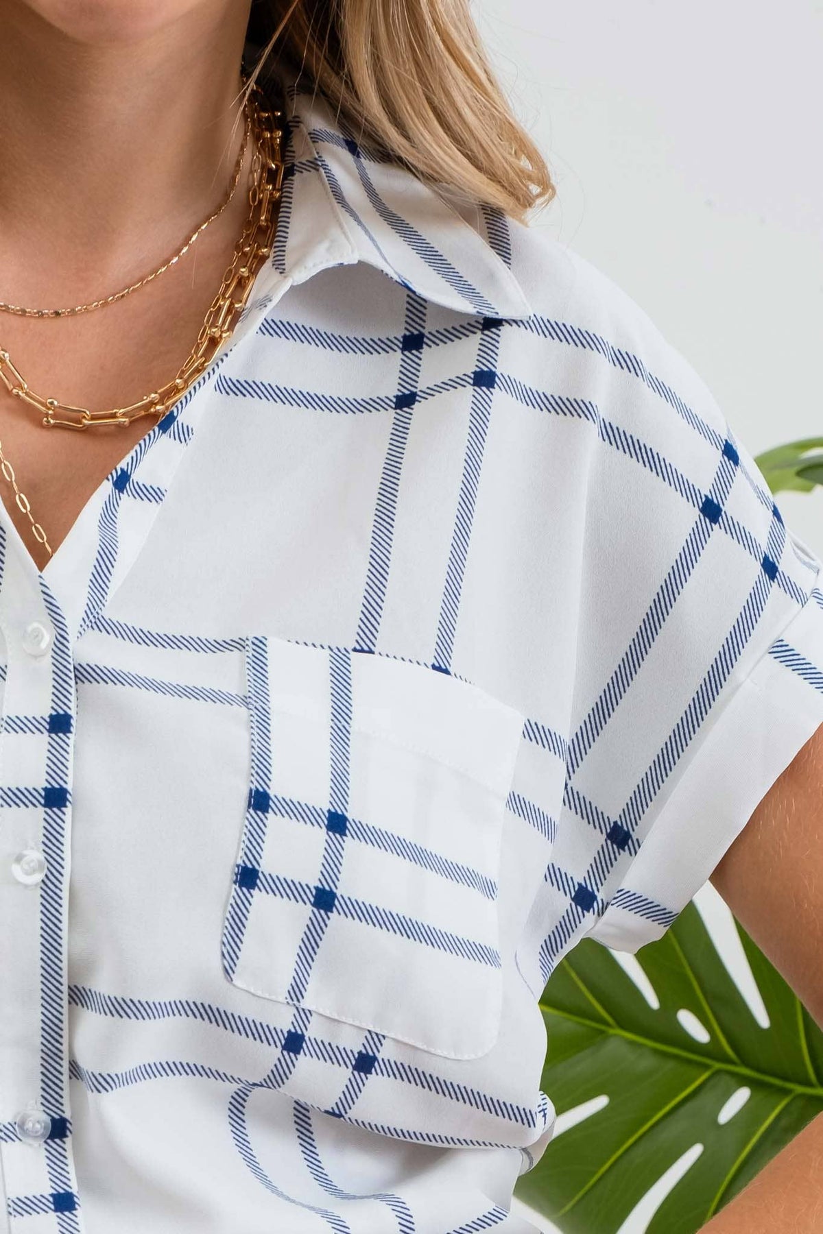 Plaid Short Sleeve Button Down Shirt in Blue-Lemons and Limes Boutique