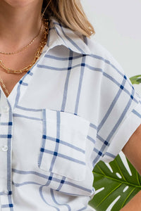 Plaid Short Sleeve Button Down Shirt in Blue-Lemons and Limes Boutique