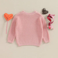 Valentine's Day ''LOVE'' Heart Embroidery Pullover Sweater in Pink--Lemons and Limes Boutique