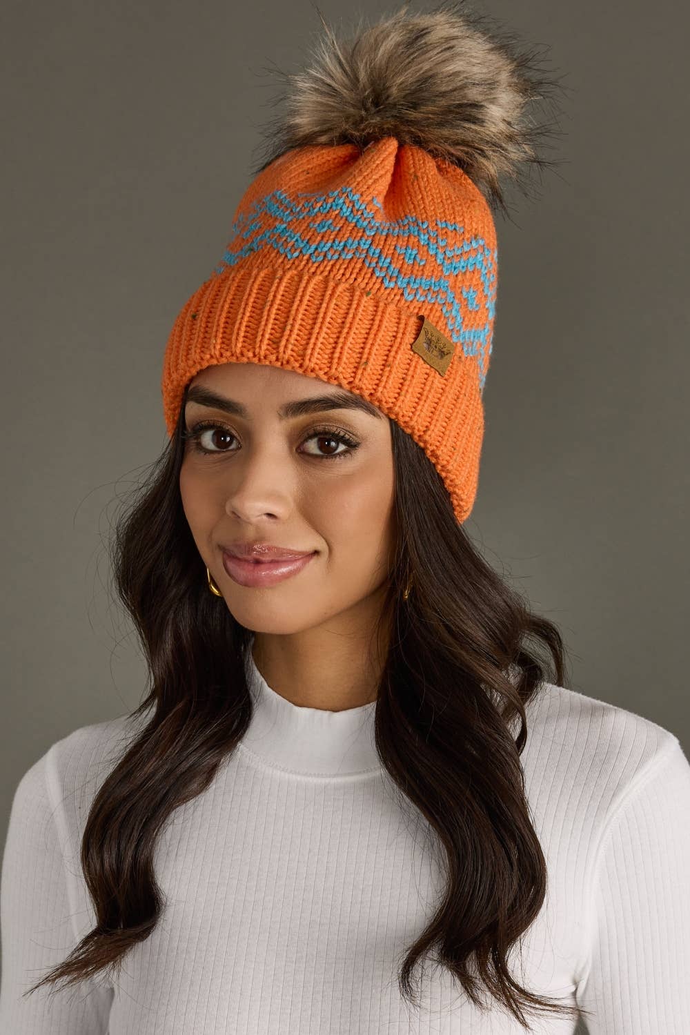 Orange & Speckled Pattern Pom Hat-Lemons and Limes Boutique