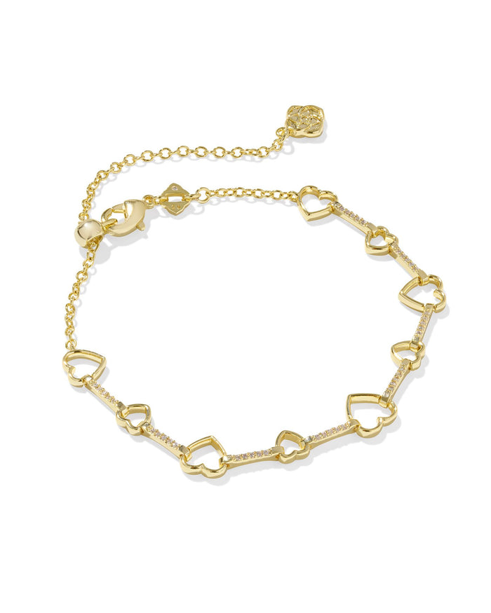 Haisley Heart Delicate Chaine Bracelet in Gold White Crystal by Kendra Scott-Lemons and Limes Boutique
