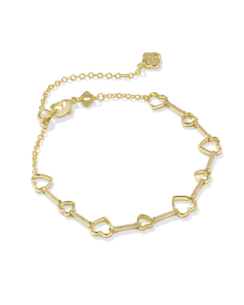Haisley Heart Delicate Chaine Bracelet in Gold White Crystal by Kendra Scott-Lemons and Limes Boutique