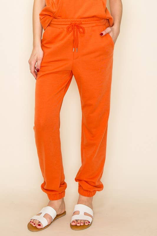 Drawstring Elastic Waist Joggers with Side Pockets in Orange--Lemons and Limes Boutique