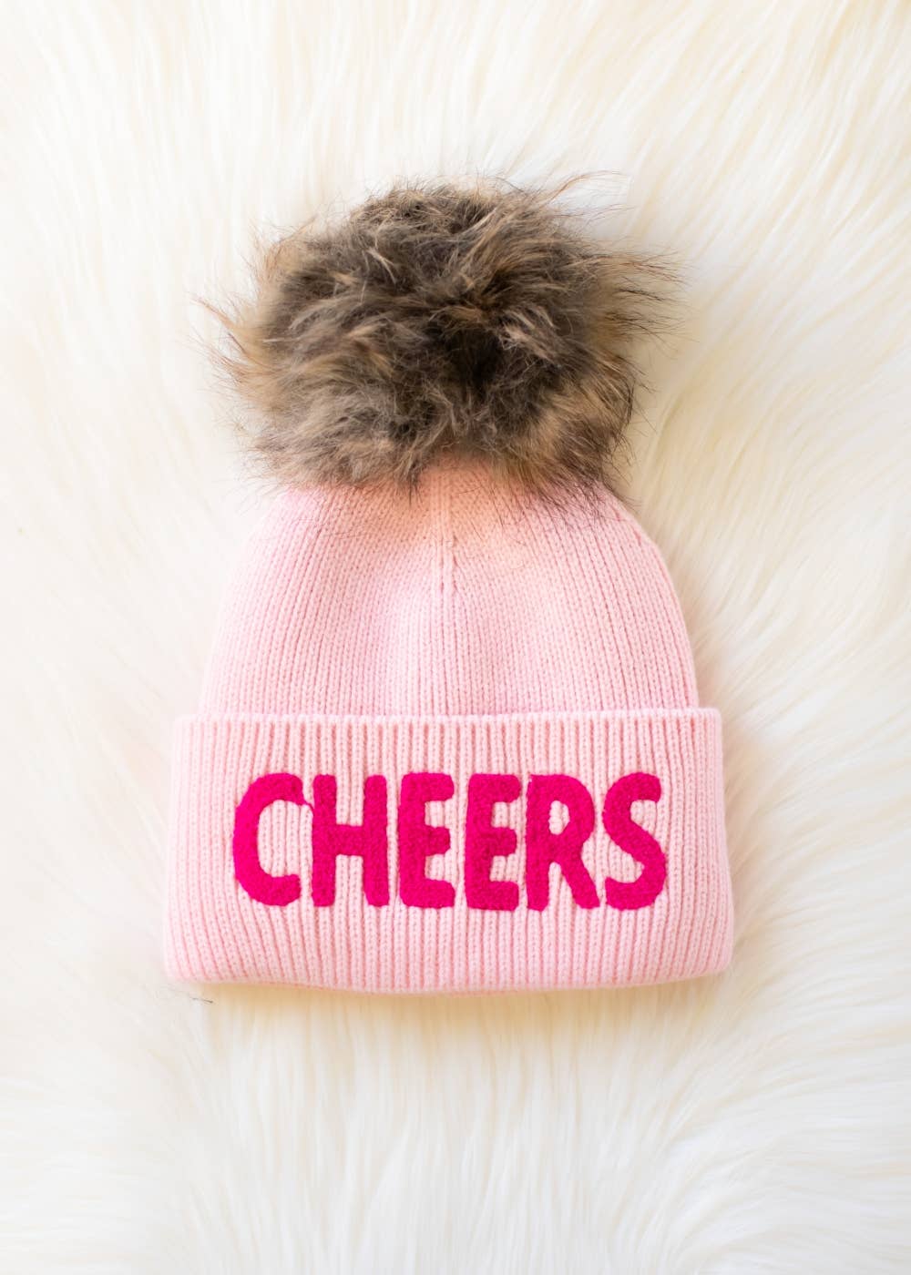 Pink Cheers Knit Pom Hat-Lemons and Limes Boutique