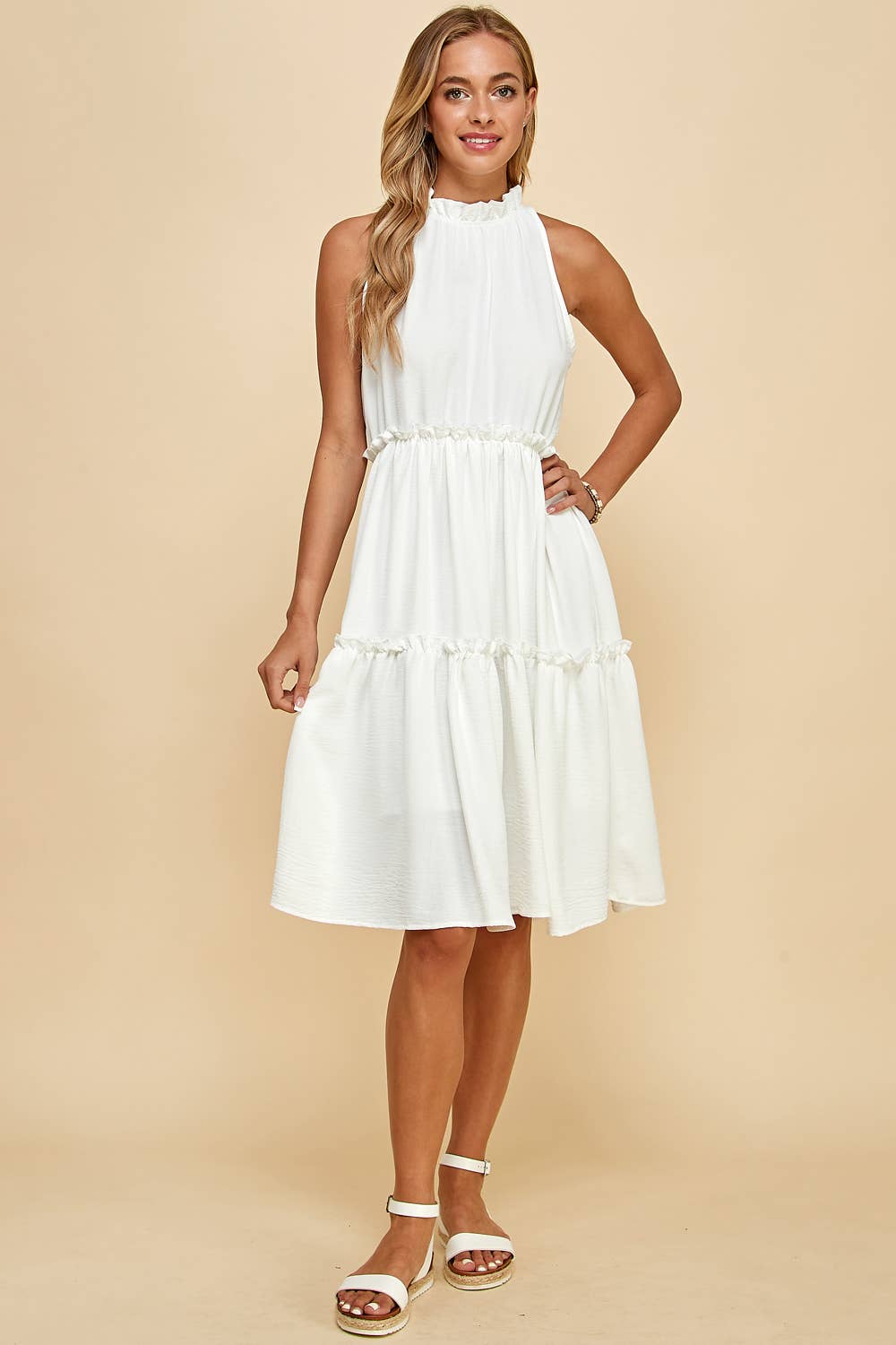 Sleeveless Midi Dress in Off White--Lemons and Limes Boutique