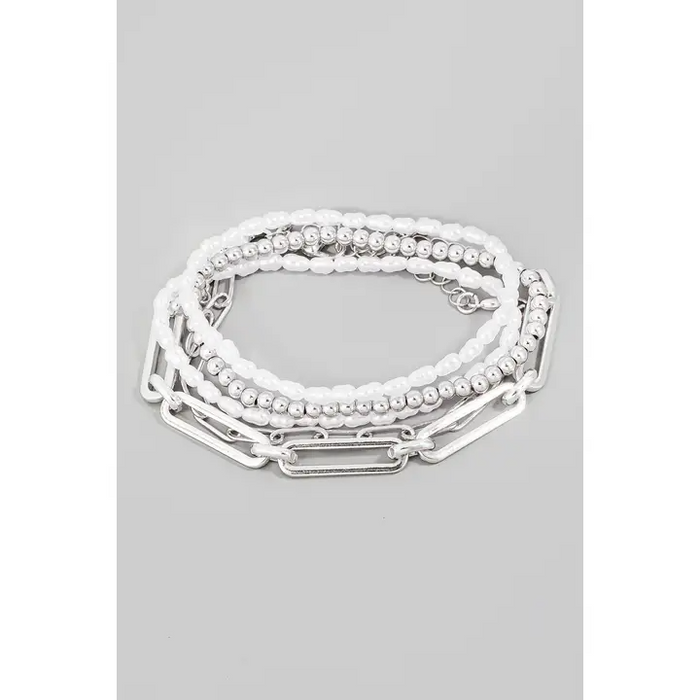 Pearl Bead Chain Bracelet Set-Lemons and Limes Boutique