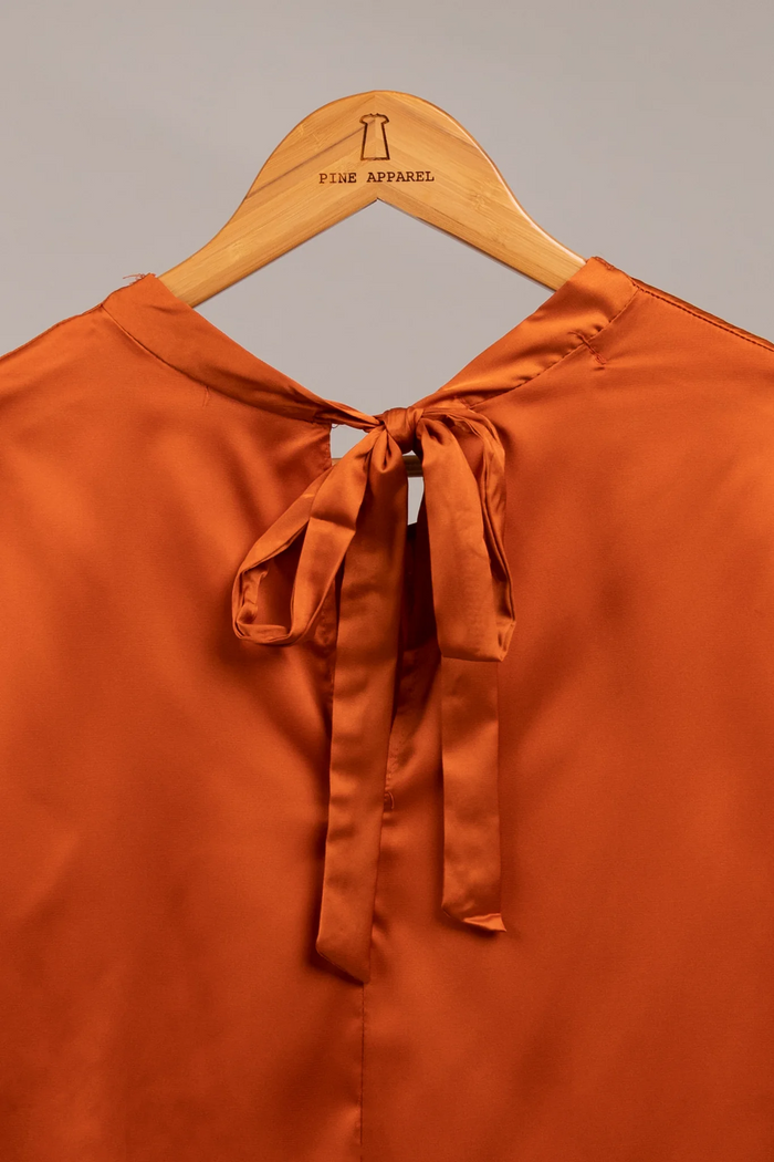 Sleeveless Satin Top w/ Tie Detail in Rust--Lemons and Limes Boutique