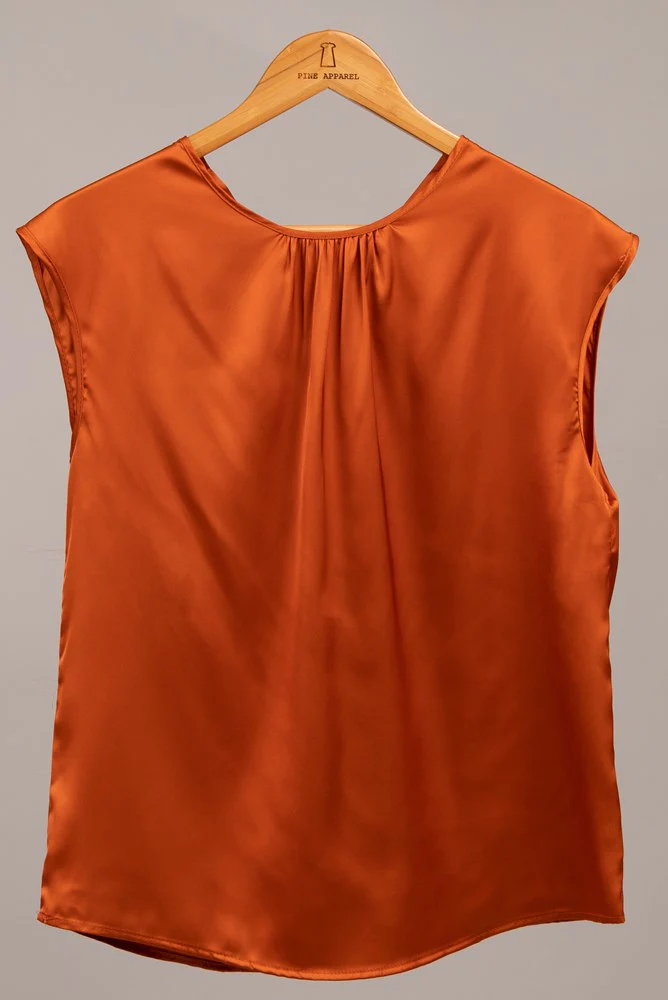 Sleeveless Satin Top w/ Tie Detail in Rust--Lemons and Limes Boutique