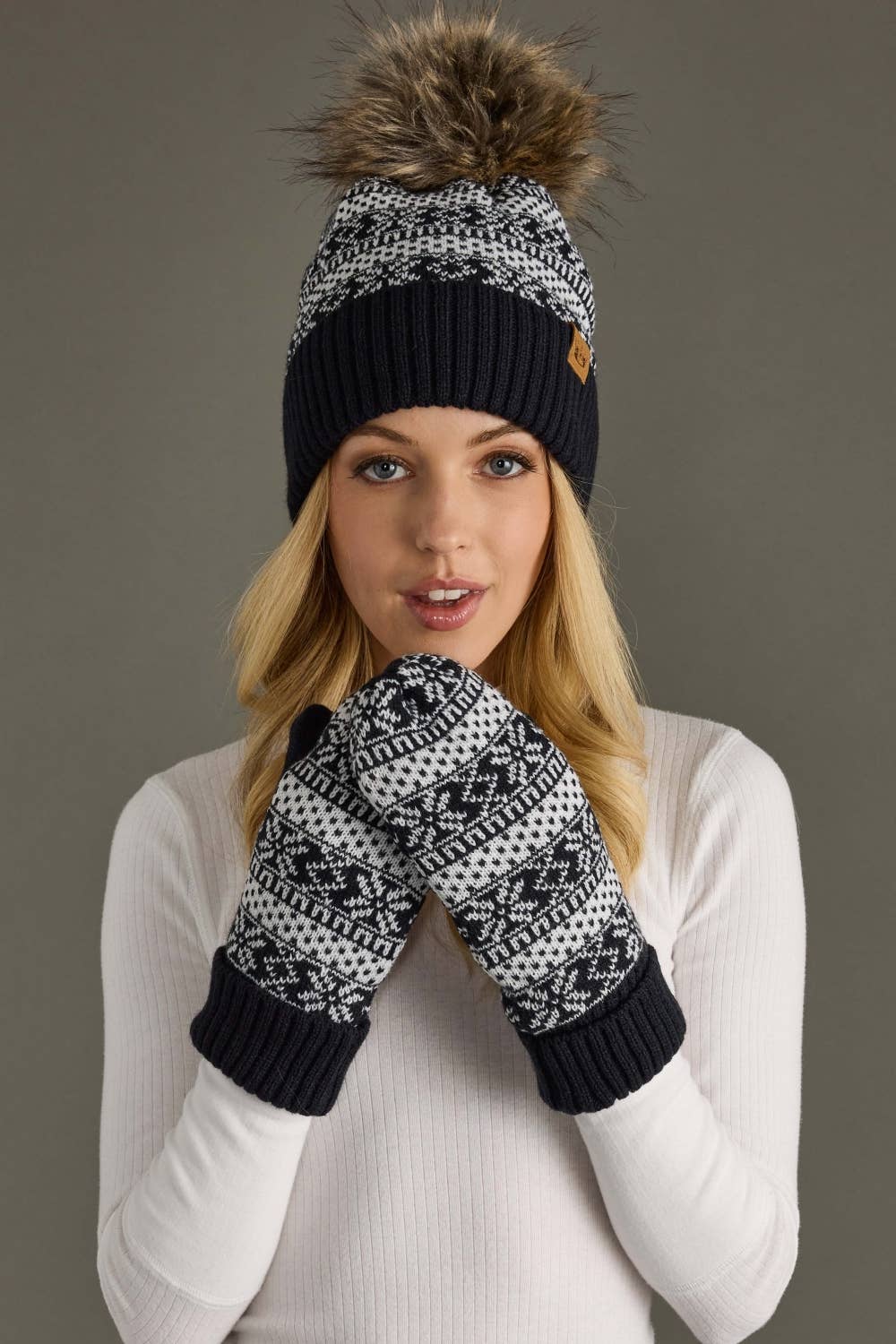 Black & White Winter Pattern Pom Hat-Lemons and Limes Boutique