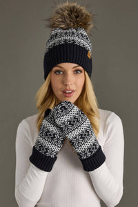 Black & White Winter Pattern Pom Hat-Lemons and Limes Boutique