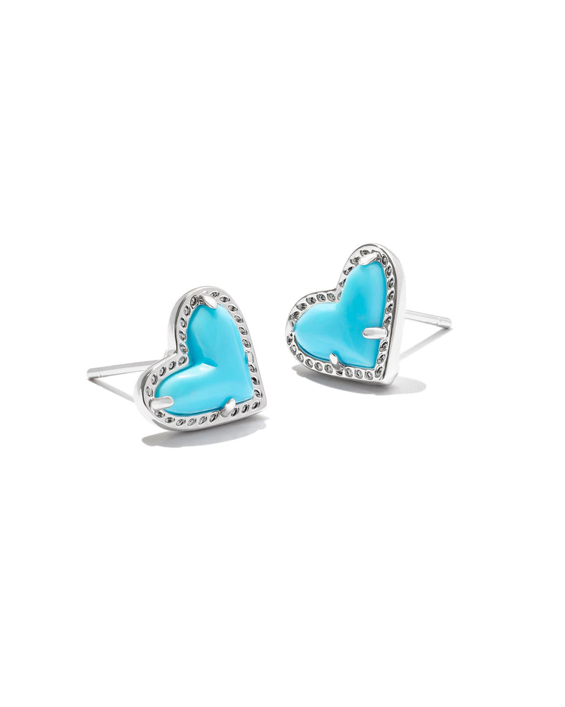 Ari Heart Stud Earrings in Silver Turquoise Magnesite-Lemons and Limes Boutique