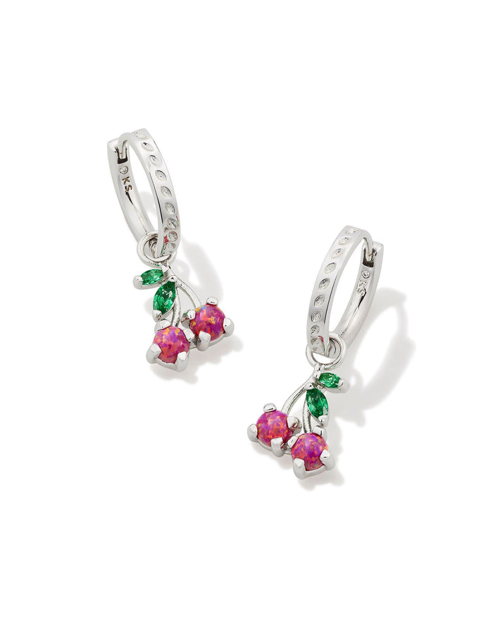 Cherry Huggie Earrings in Silver Dark Pink Crystal by Kendra Scott-Lemons and Limes Boutique