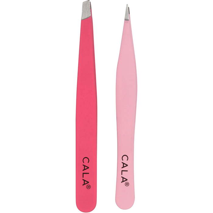 Cala Soft Touch: Tweezer Duo Fine Point & Slanted Set in Coral--Lemons and Limes Boutique