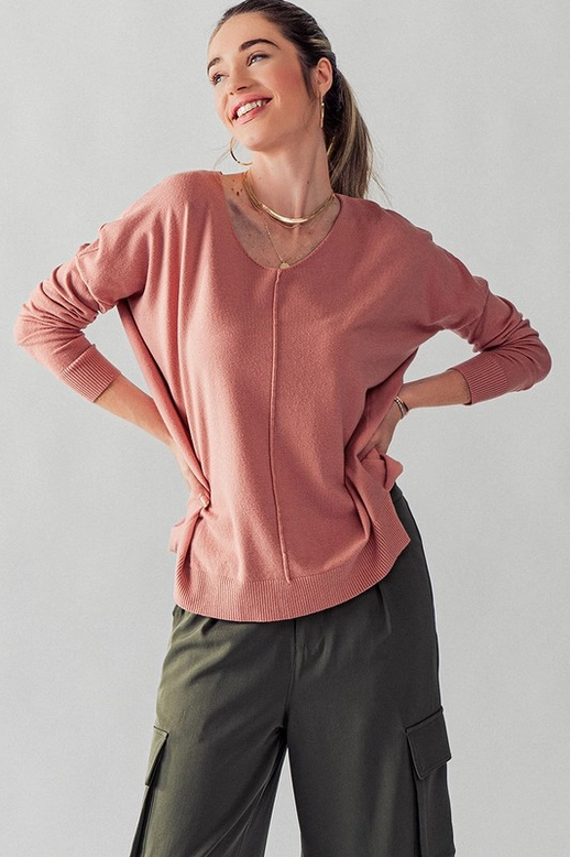 Soft High-Low Tunic Sweater in Salmon--Lemons and Limes Boutique
